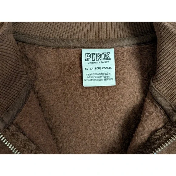 PINK Victoria's Secret Brown Quarter Zip Sweatshirt Pullover Size XS - Picture 8 of 14